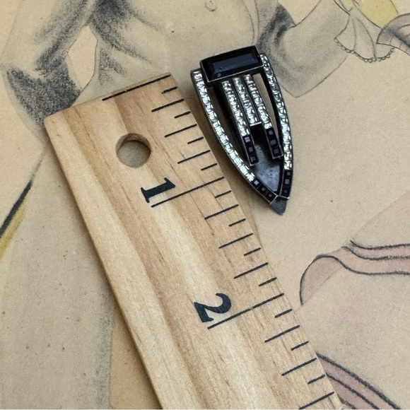 Art Deco Black Onyx Sterling Silver 935 Dress Clip Antique - Picture 13 of 13